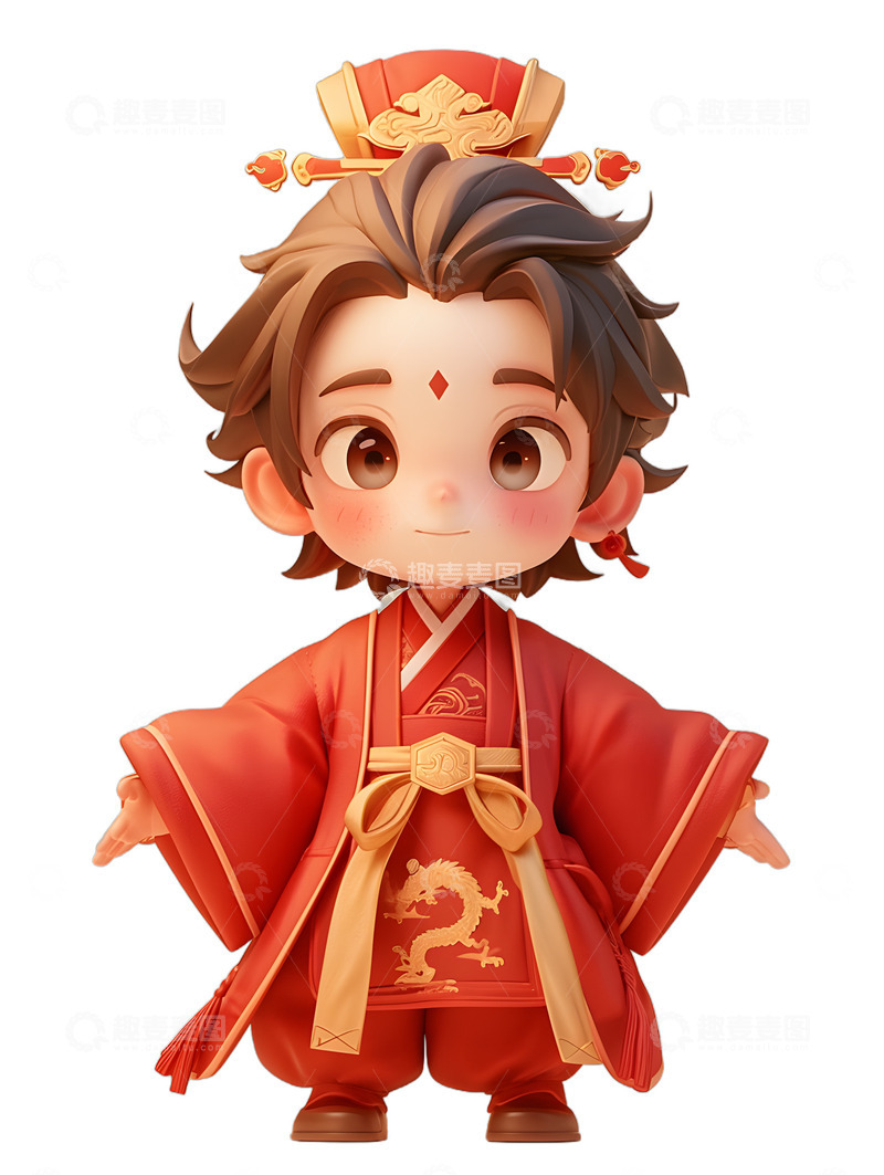 高清大图下载【趣麦麦图】汉服男孩红色新郎