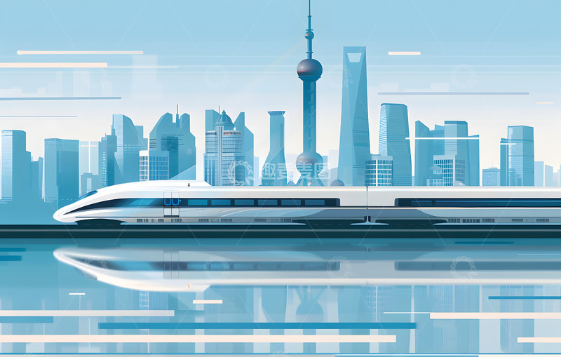 高清大图下载【趣麦麦图】高铁速度插画背景