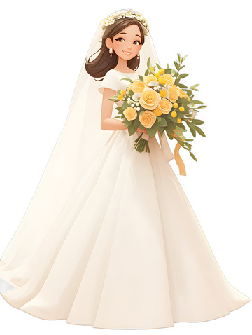 拿着鲜花的新娘开心