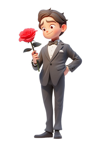 新郎卡通拿着鲜花3