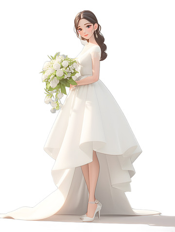 拿着鲜花的新娘开心婚礼