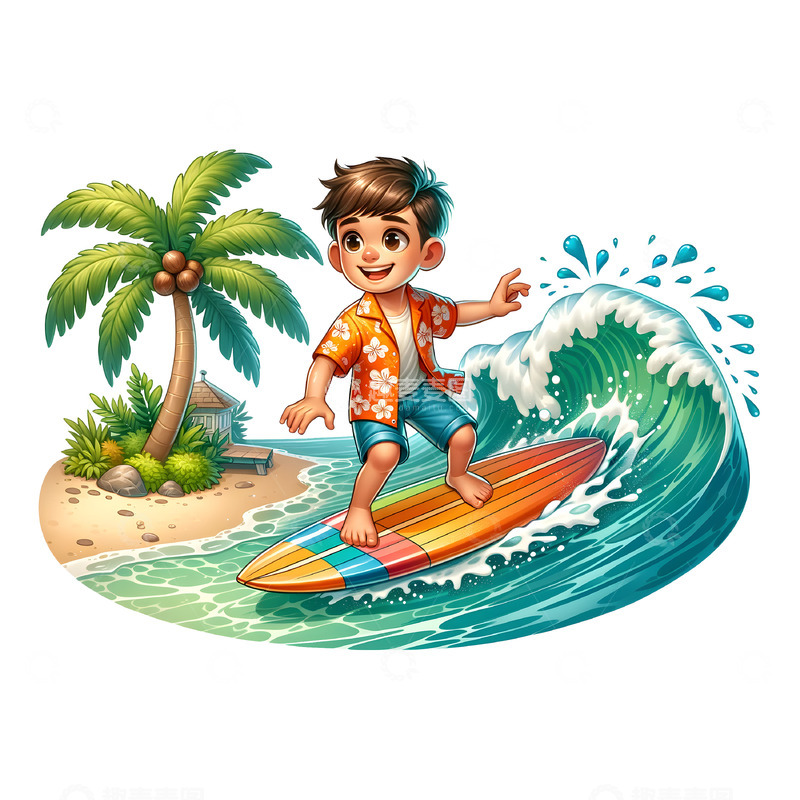 高清大图下载【趣麦麦图】海上冲浪卡通人物素材