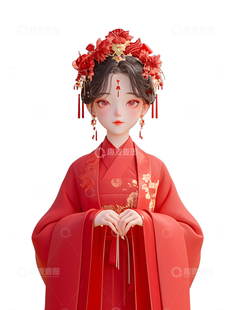 高清大图下载【趣麦麦图】新娘婚礼汉服中式婚礼半身3D