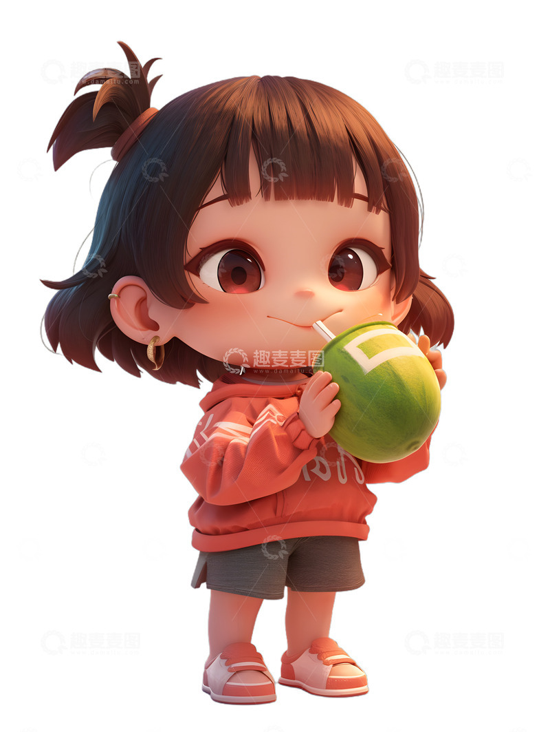 高清大图下载【趣麦麦图】夏日喝椰子汁的女孩2