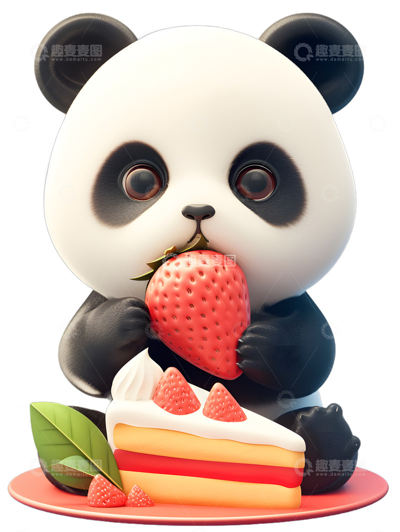 高清大图下载【趣麦麦图】熊猫吃蛋糕美味