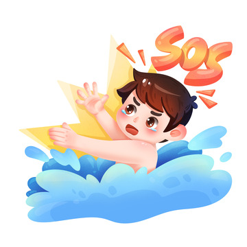 游泳溺水人物卡通元素