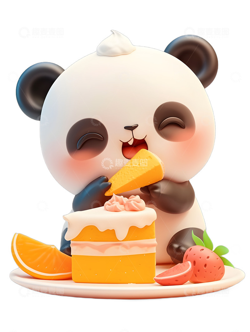 高清大图下载【趣麦麦图】熊猫吃蛋糕美味可爱