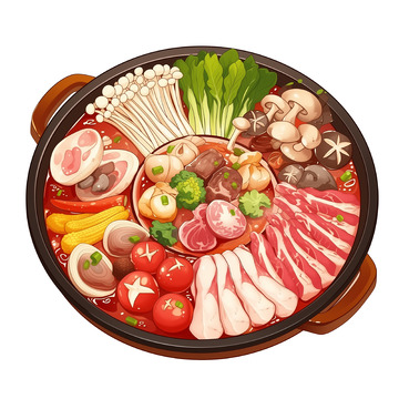 火锅食材涮锅卡通插画素材