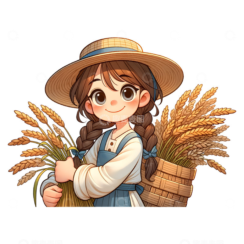 高清大图下载【趣麦麦图】农夫背着抱着麦穗卡通人物素材