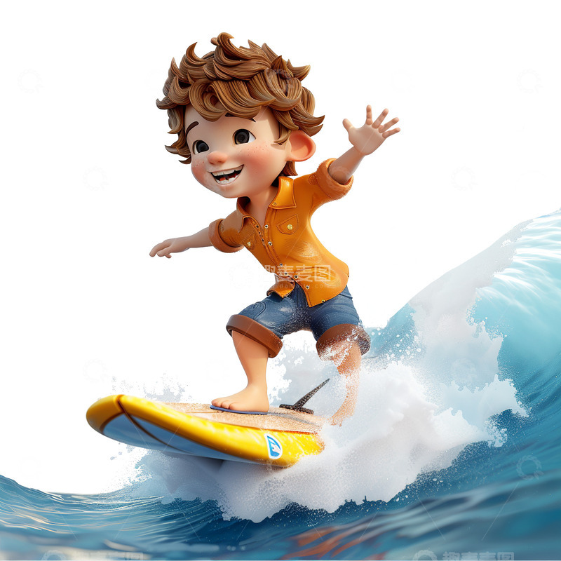 高清大图下载【趣麦麦图】夏日3d冲浪男孩形象