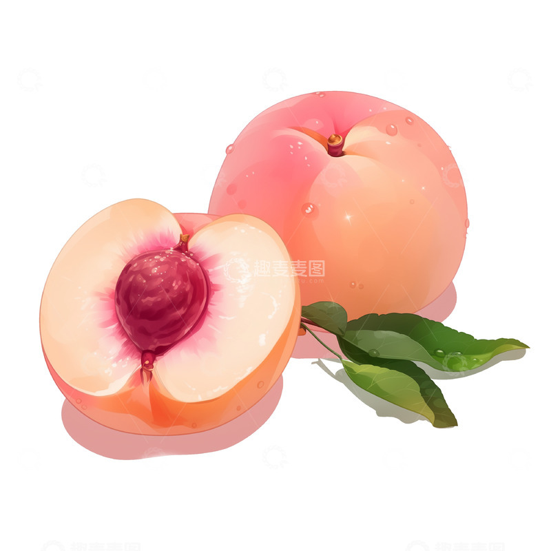高清大图下载【趣麦麦图】水蜜桃水果卡通插画素材