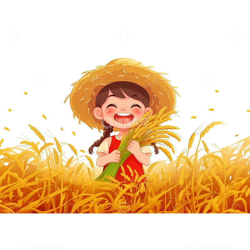 高清大图下载【趣麦麦图】丰收场景卡通人物插画素材