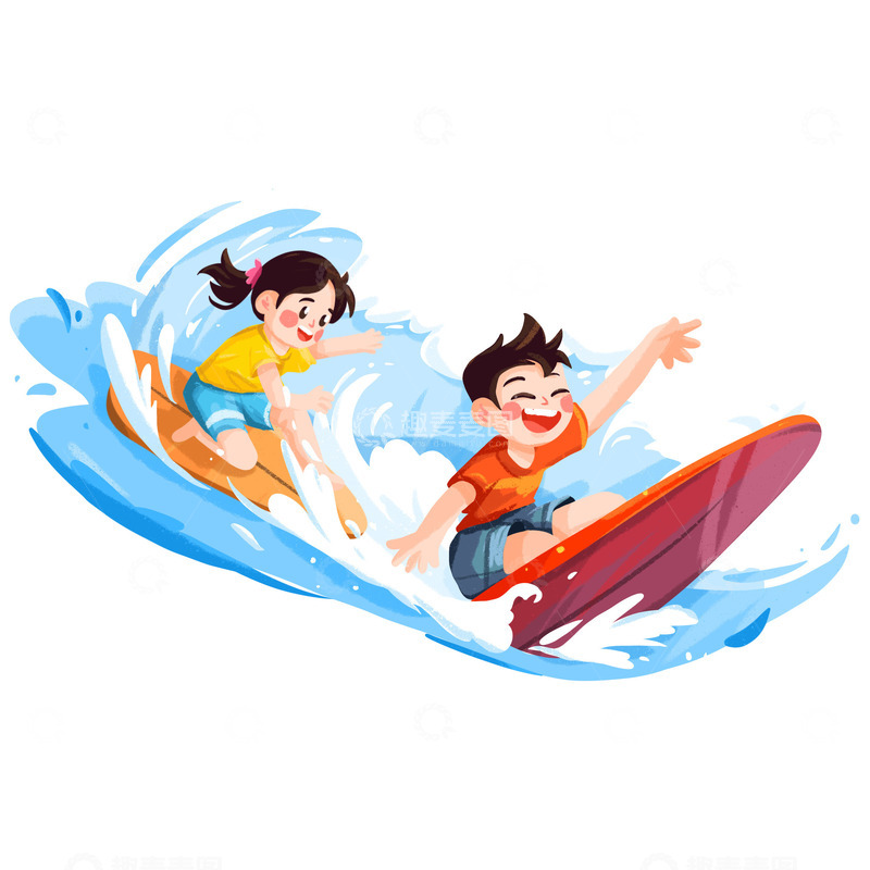 源文件下载【趣麦麦图】冲浪夏日夏季海浪冲浪人物冲浪板