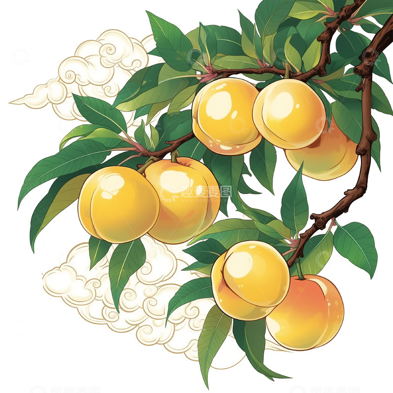 高清大图下载【趣麦麦图】-杏树树枝卡通插画素材