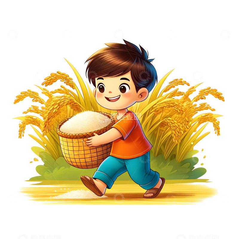 高清大图下载【趣麦麦图】丰收收获稻谷卡通插画素材