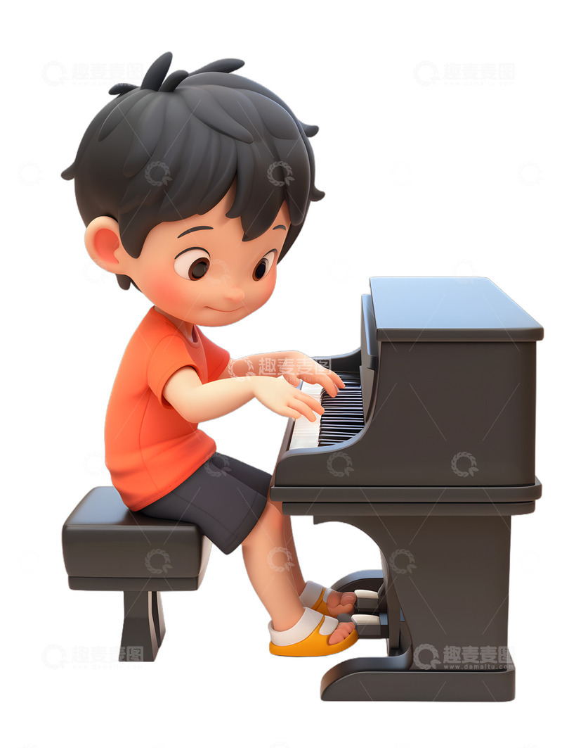 高清大图下载【趣麦麦图】卡通男孩弹钢琴2