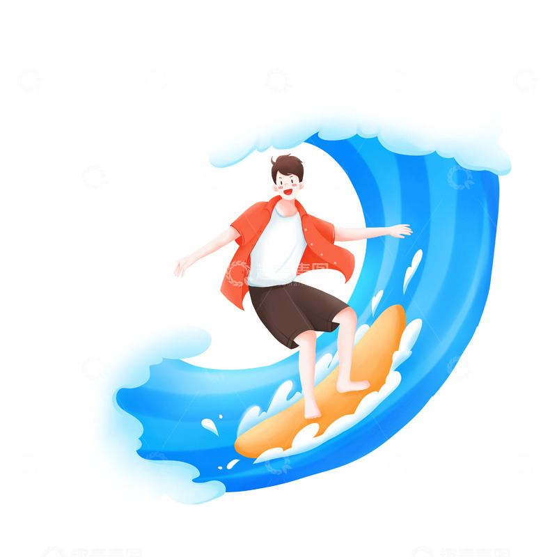 源文件下载【趣麦麦图】夏季冲浪人物插画