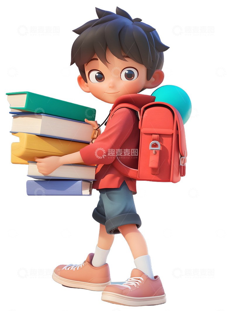 高清大图下载【趣麦麦图】学生带着书籍书本
