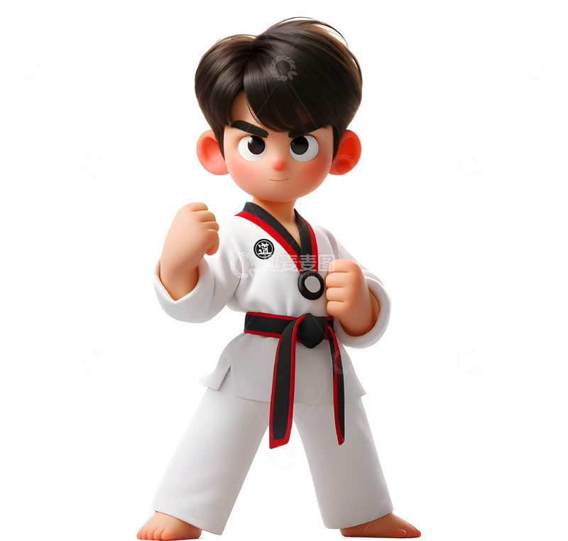 高清大图下载【趣麦麦图】3D卡通跆拳道少年人物素材