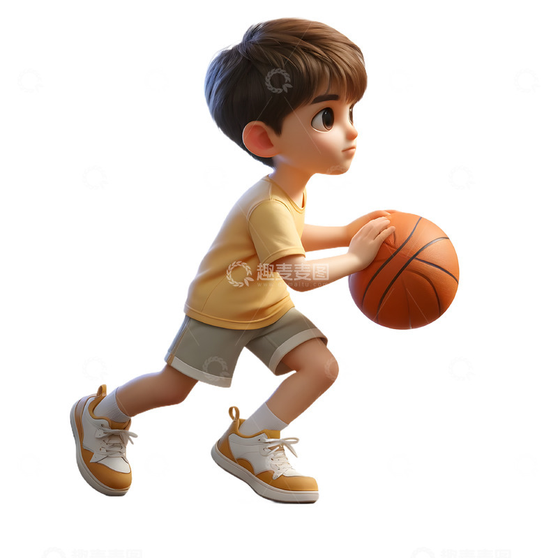 高清大图下载【趣麦麦图】少年猁童篮球培训3D卡通素材