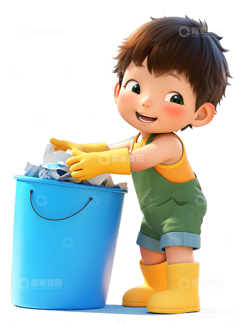 高清大图下载【趣麦麦图】-小孩环保整理垃圾垃圾处理