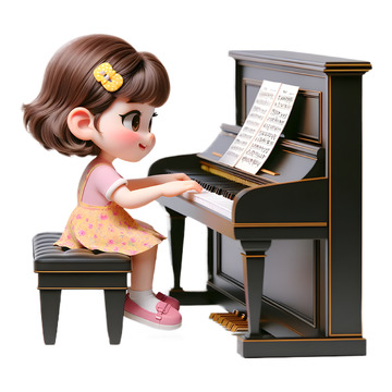 弹钢琴的小女孩钢琴培训3D卡通人物素材
