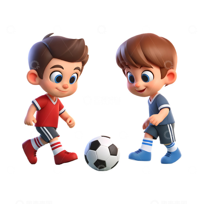 高清大图下载【趣麦麦图】两个踢足球的少年3D卡通人物素材