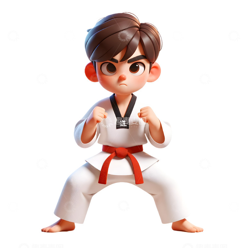 高清大图下载【趣麦麦图】跆拳道兴趣班3D卡通人物素材