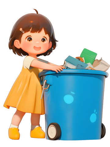 小女孩环保循环垃圾分类Q版