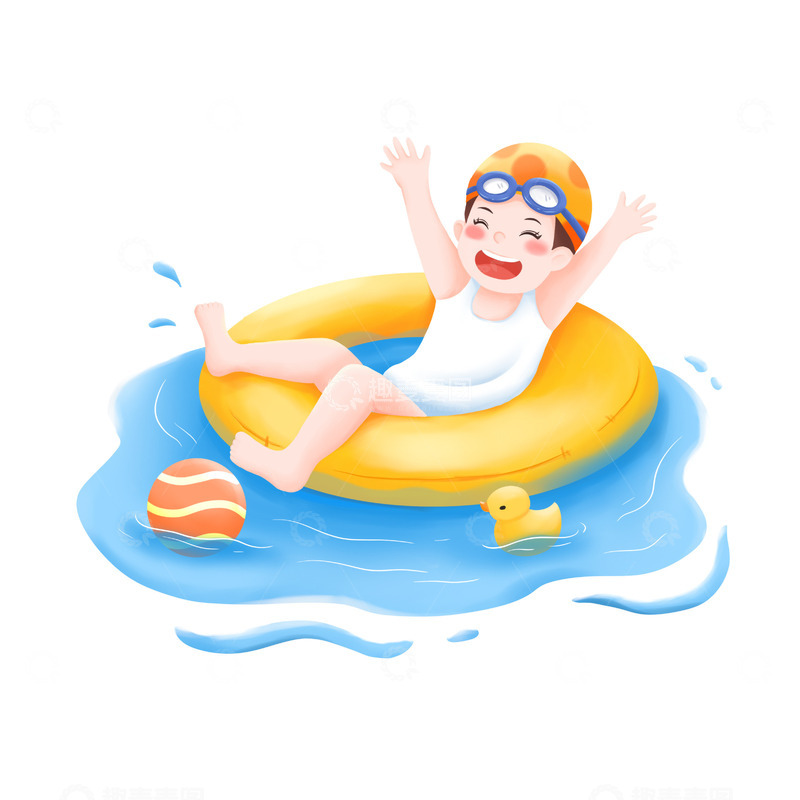 可爱卡通游泳插画人物