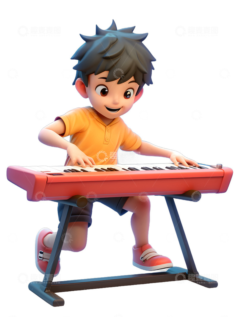 高清大图下载【趣麦麦图】卡通小孩弹电子琴可爱2