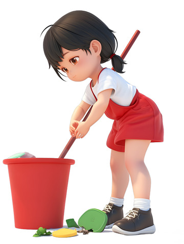 小女孩环保循环垃圾分类Q版红色