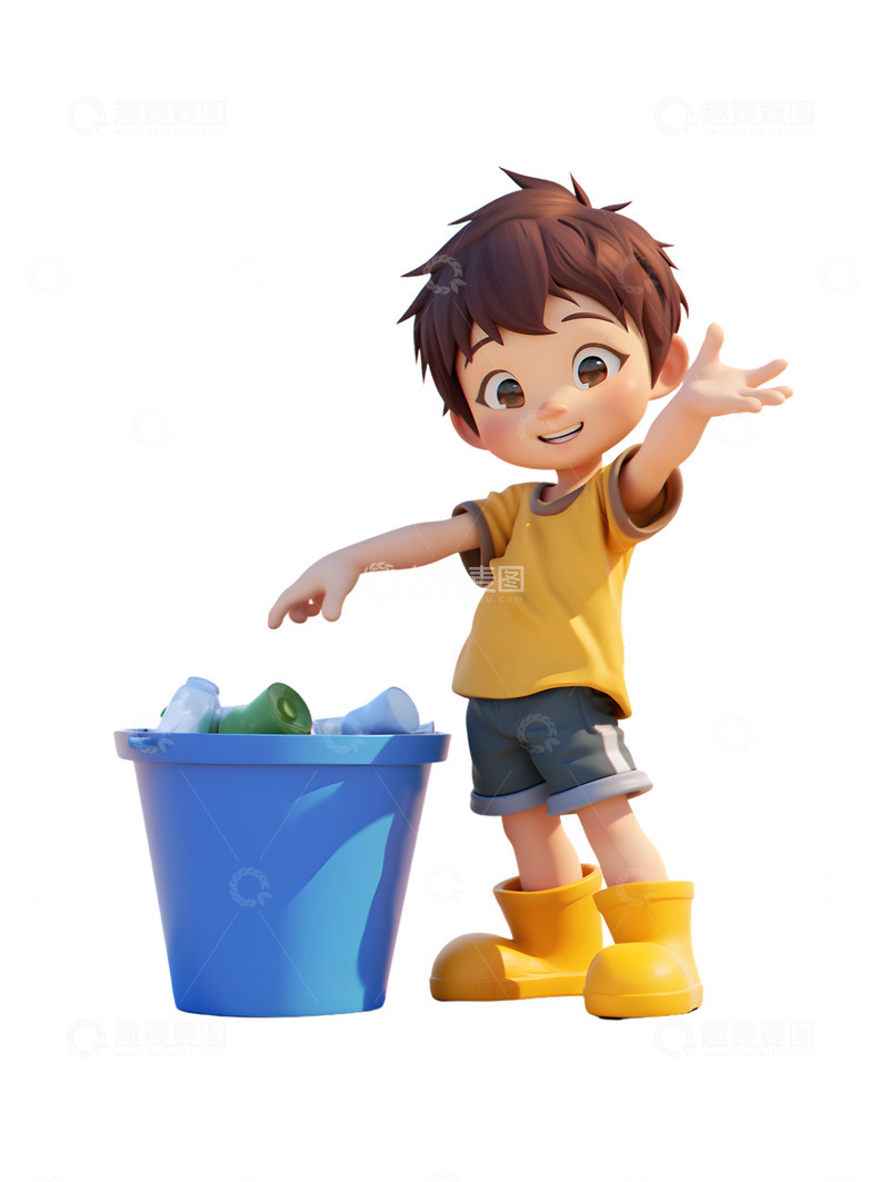 高清大图下载【趣麦麦图】-小孩环保循环垃圾分类Q版