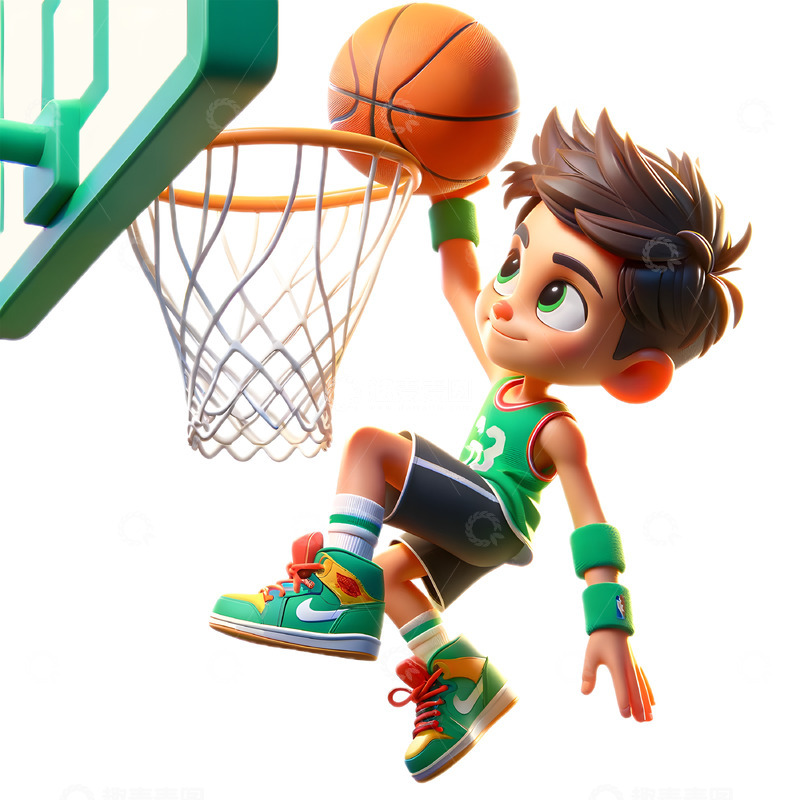高清大图下载【趣麦麦图】灌篮动作卡通3D人物素材