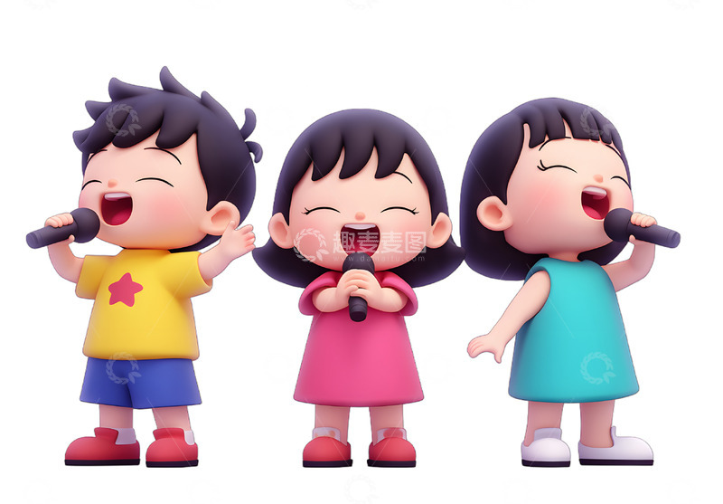 高清大图下载【趣麦麦图】唱歌乐队的小孩Q版