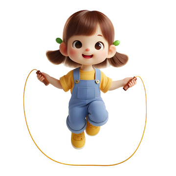 儿童锻炼跳绳3D卡通人物素材