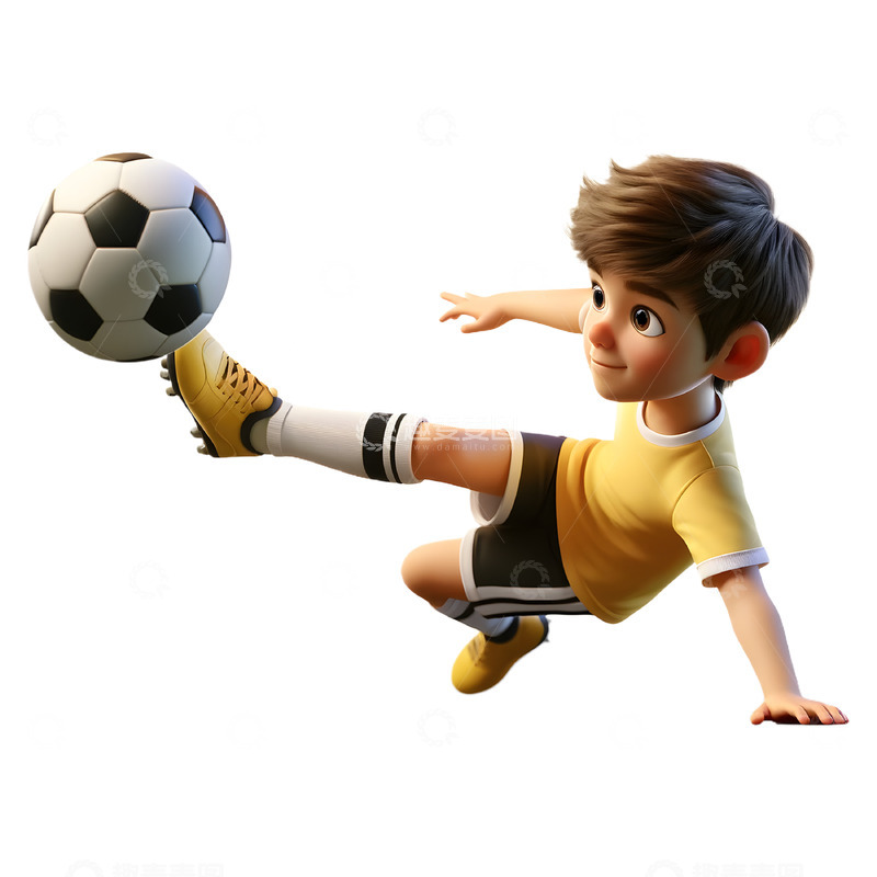 高清大图下载【趣麦麦图】踢足球的男生卡通3D人物素材