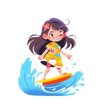 一个小女孩漂流手绘插画