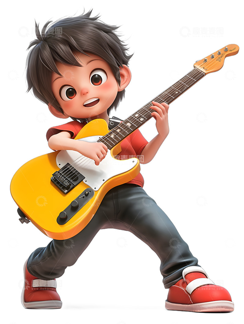 高清大图下载【趣麦麦图】卡通男孩弹电吉他2
