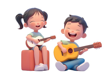 两个小孩弹吉他唱歌音乐