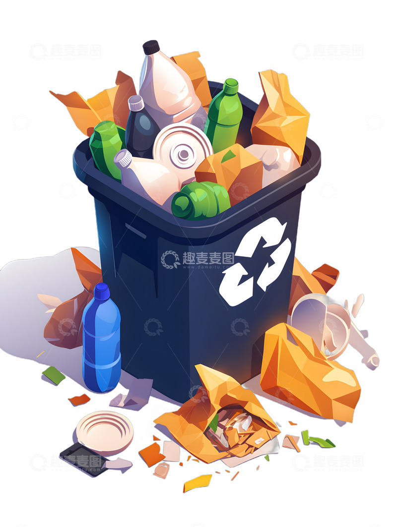 高清大图下载【趣麦麦图】一堆垃圾彩色垃圾桶