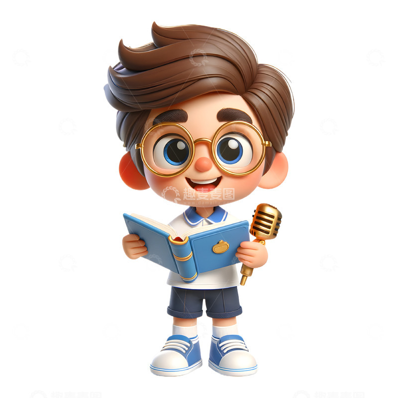 高清大图下载【趣麦麦图】少儿暑期主持人培训3D卡通人物素材