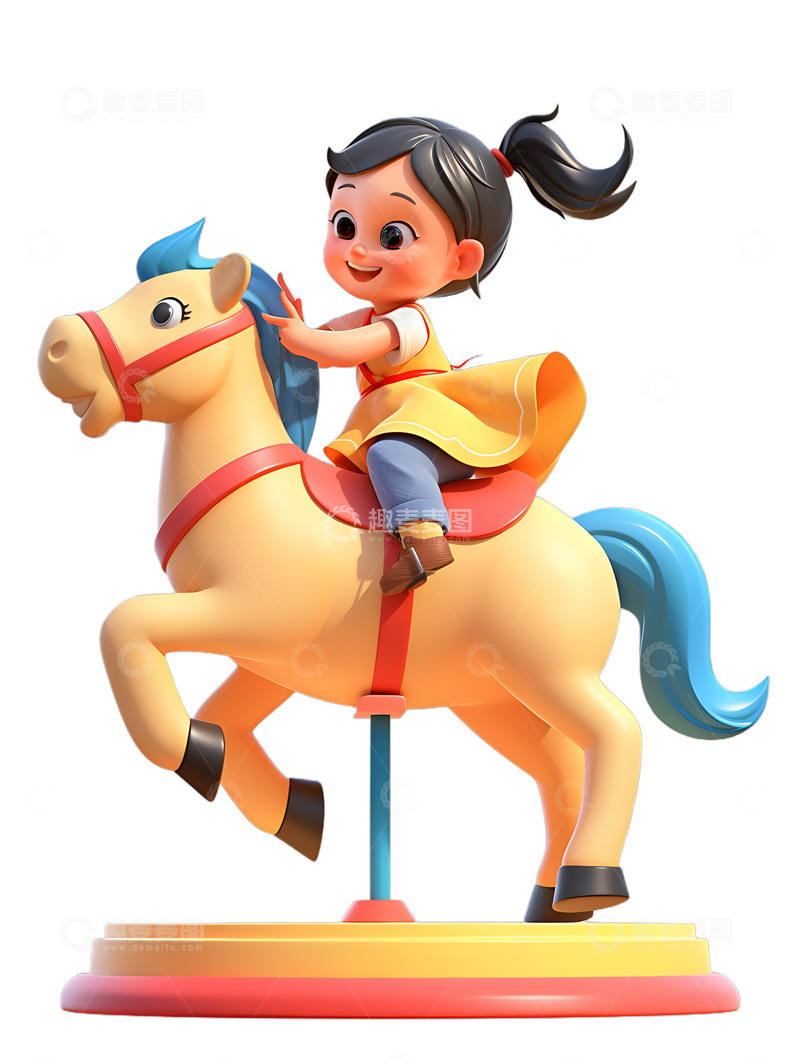 高清大图下载【趣麦麦图】小孩在游乐园玩耍木马