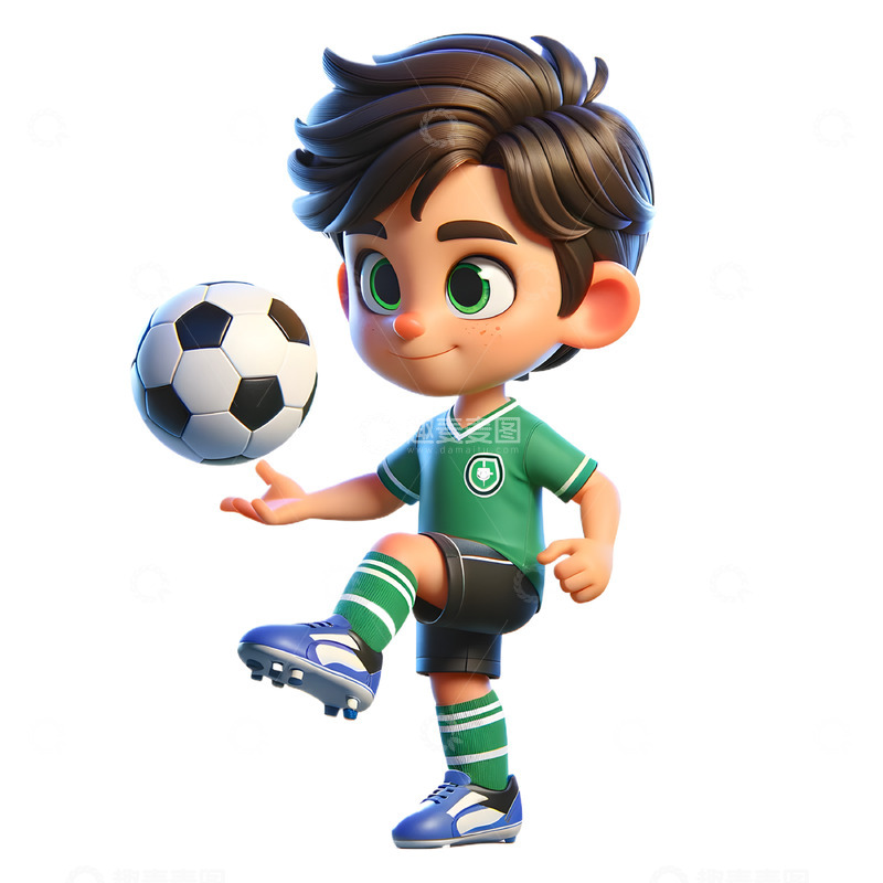 高清大图下载【趣麦麦图】颠足球的男生卡通3D人物素材