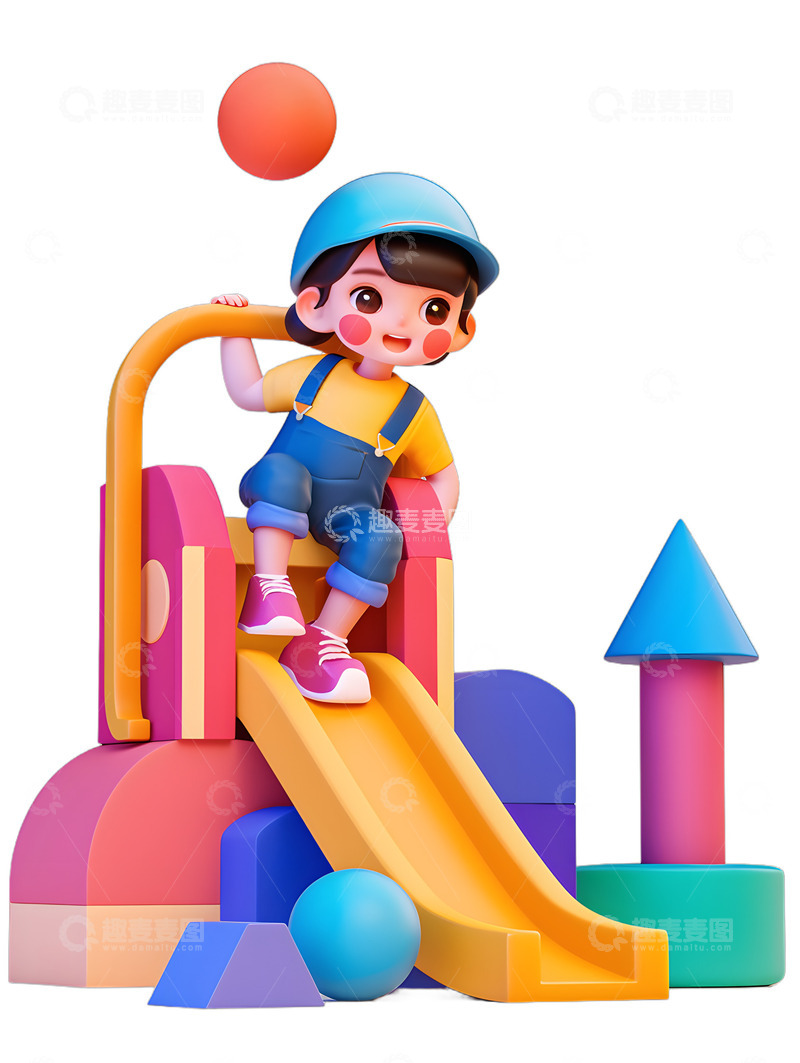 高清大图下载【趣麦麦图】小孩在游乐园玩耍滑滑梯