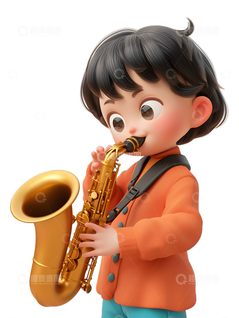 高清大图下载【趣麦麦图】小孩吹萨克斯音乐