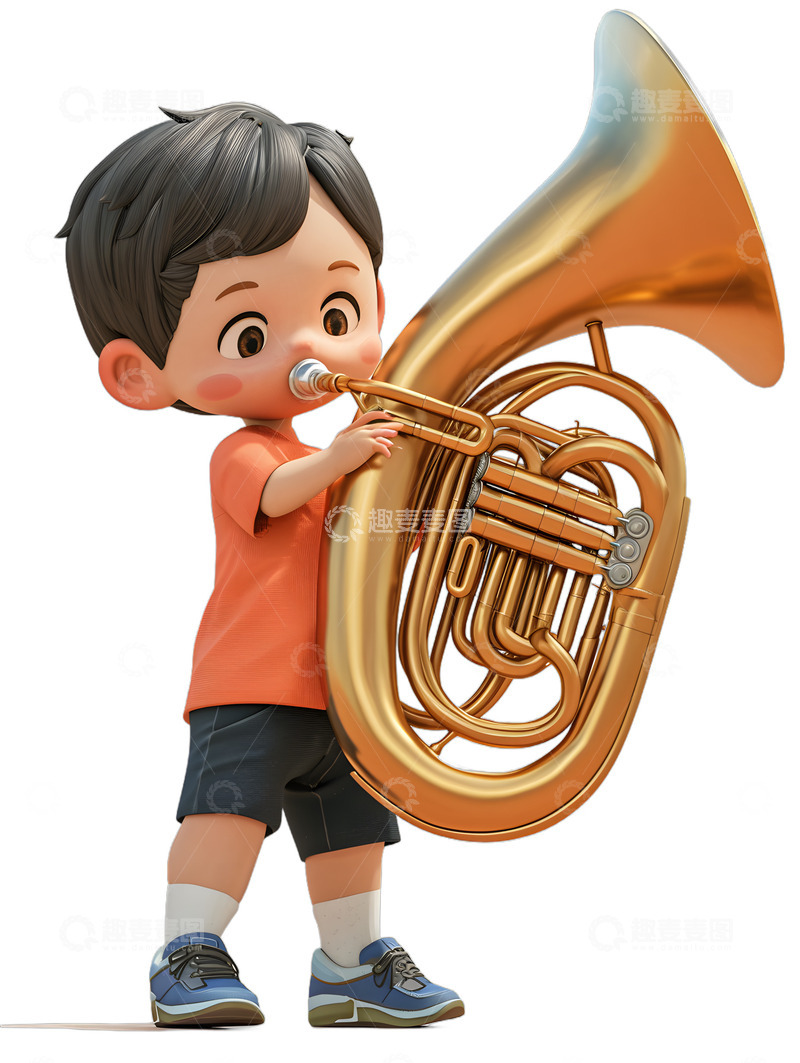 高清大图下载【趣麦麦图】小孩吹大号音乐