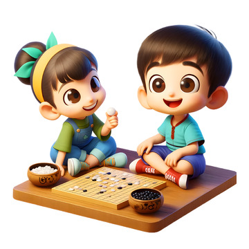 暑期围棋兴趣班3D卡通人物素材