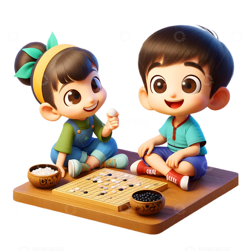 暑期围棋兴趣班3D卡通人物素材