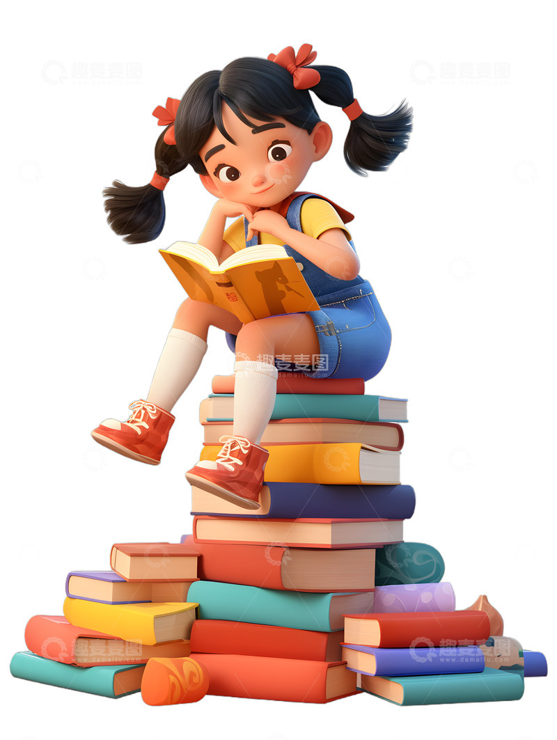 女学生大量书籍书本学习补习